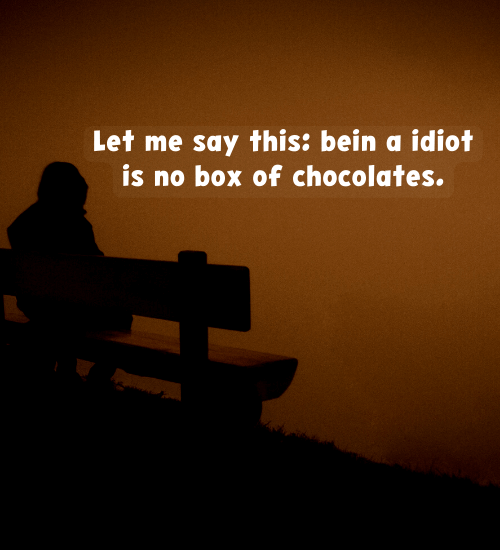 Let me say this: bein a idiot is no box of chocolates.
