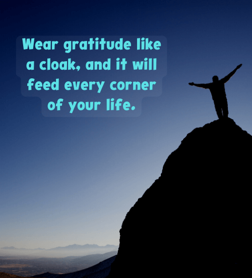 Wear gratitude like a cloak, and it will feed every corner of your life.