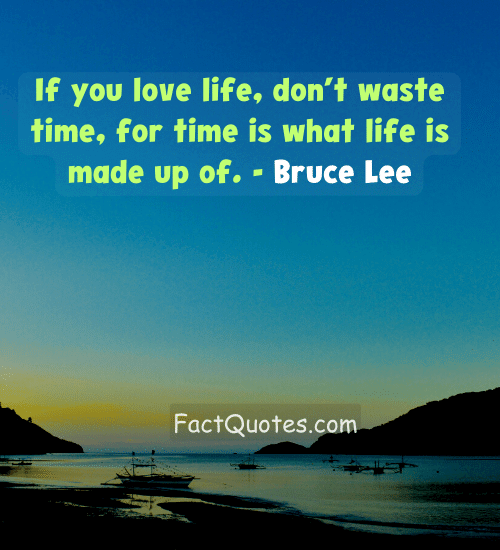If you love life, don’t waste time, for time is what life is made up of. - Bruce Lee