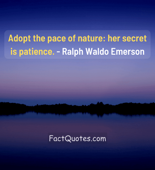 Adopt the pace of nature: her secret is patience. - Ralph Waldo Emerson